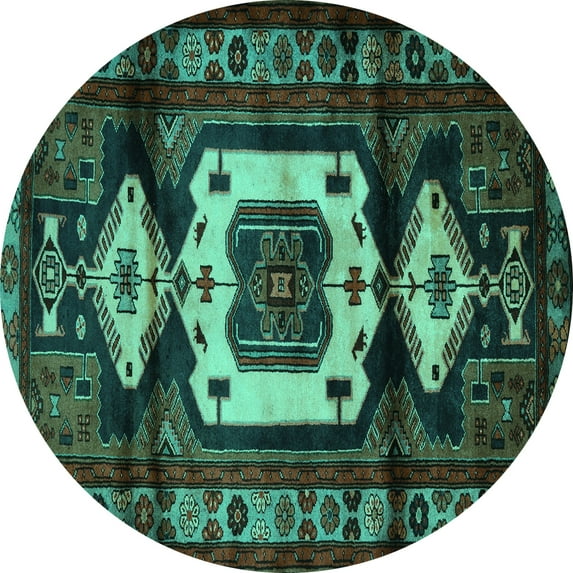 Ahgly Company Machine Washable Indoor Round Persian Turquoise Blue Traditional Area Rugs, 6' Round