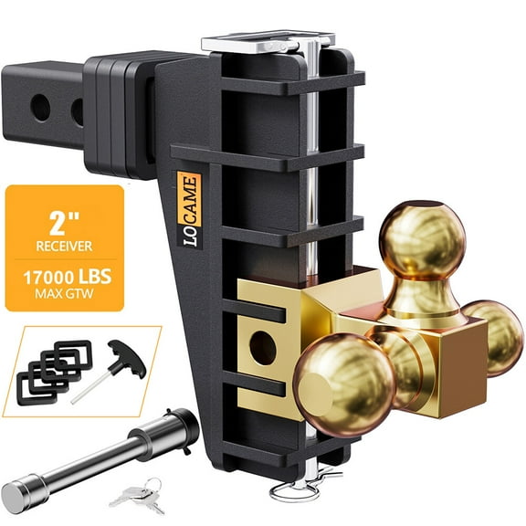 2" Receiver 6" Drop Rise Adjustable Towing Hitch Tri-Ball Mount Trailer 17000 lb