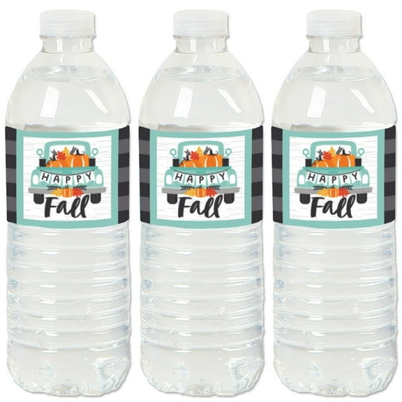 Big Dot of Happiness Happy Fall Truck - Harvest Pumpkin Party Water Bottle Sticker Labels - Set of 20
