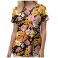 thumbnail image 4 of felwors Women's Scrubs Printed Scrub Tops Plus Size Stretch Nursing Scrubs Fall Medical Workwear with Pockets S-5XL (Yellow, XL), 4 of 5