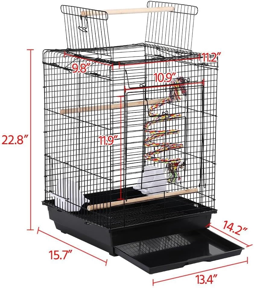 LibraMAl Open Play Top Travel Bird Cage for Conure Sun Parakeet Green Cheek Conure Lovebird Budgie Finch Canary, Small-Size Travel Portable