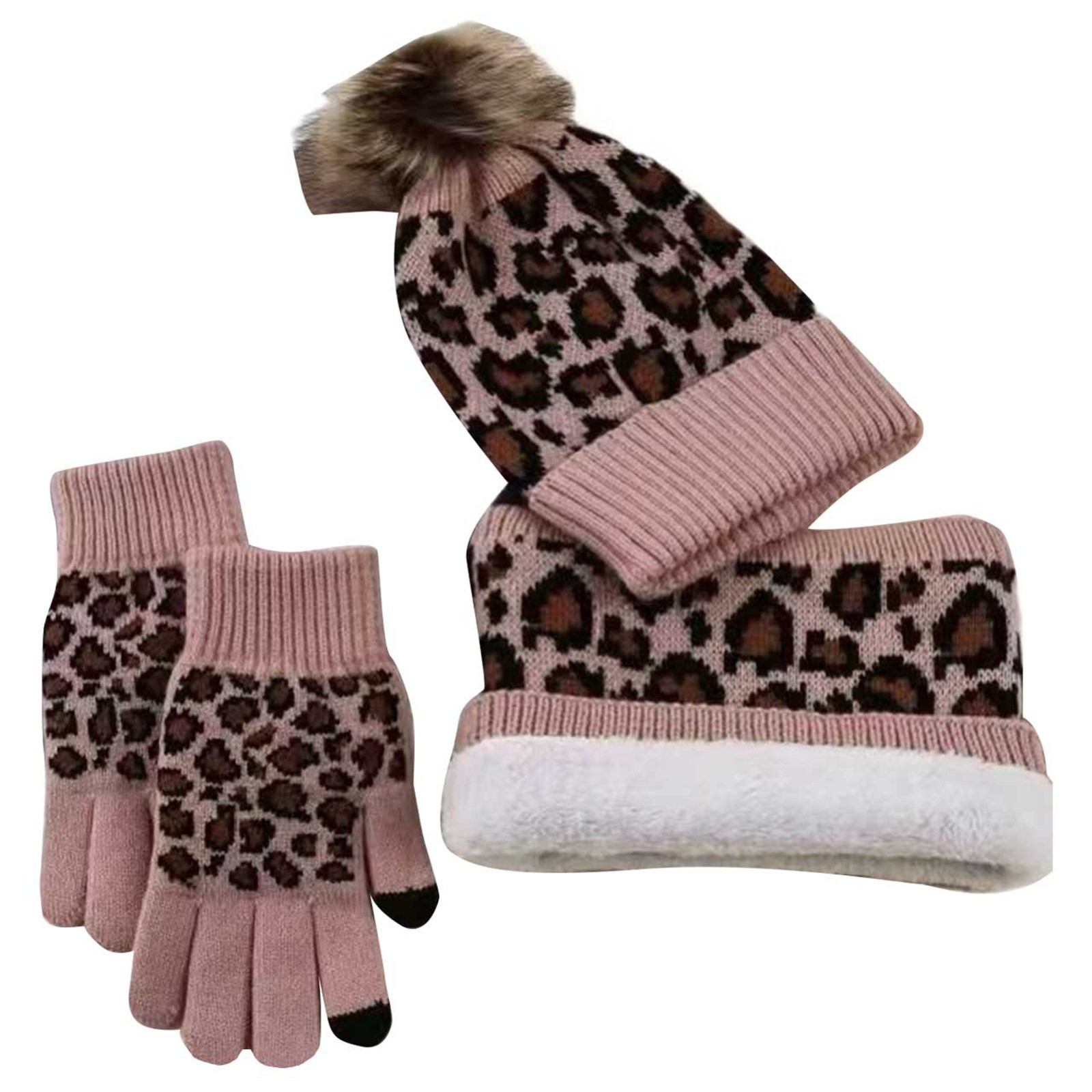 Ensemble Béret Léopard Et Gants Fourrure Femme - Hiver Chaud Et Stylé - Taille Ajustable