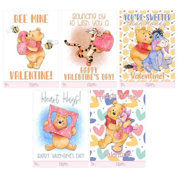 Silly Goose Gifts Darling Pooh Bear Themed Valentines Day Card for Kids School Classroom Exchange (Set of 25)