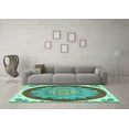 thumbnail image 3 of Ahgly Company Machine Washable Indoor Round Medallion Turquoise Blue Traditional Area Rugs, 7' Round, 3 of 4