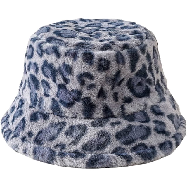 LinYooLi Trendy Winter Unisex Bucket Hats Leopard Warm Soft Fluffy Fisherman Hat Travel Outdoor