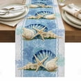 thumbnail image 2 of Summer Ocean Seashell Table Runner, Blue Sea Shell Starfish Coral Linen Cotton Linen Kitchen Table Decoration Washable Dining Tabletop Runners for Home Party Decor 13x60 Inches, 2 of 9