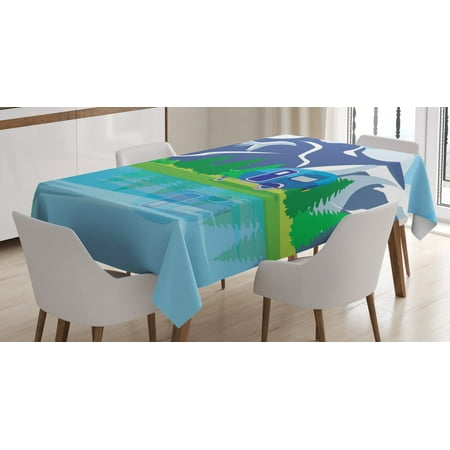 

Happy Camper Tablecloth Outdoor Activity with Lake Mountain Forest and Trailer Summer Holiday Design Rectangular Table Cover for Dining Room Kitchen 60 X 84 Inches Multicolor by Ambesonne