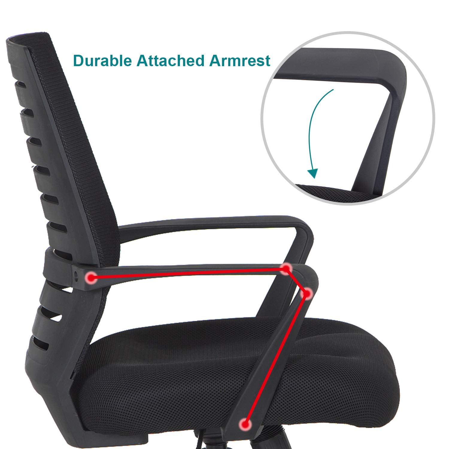 Adjustable Seat Height Home Office Work Durable Attached Armrest Black for Task VECELO Computer Mesh Desk Chair Ergonomic Design 