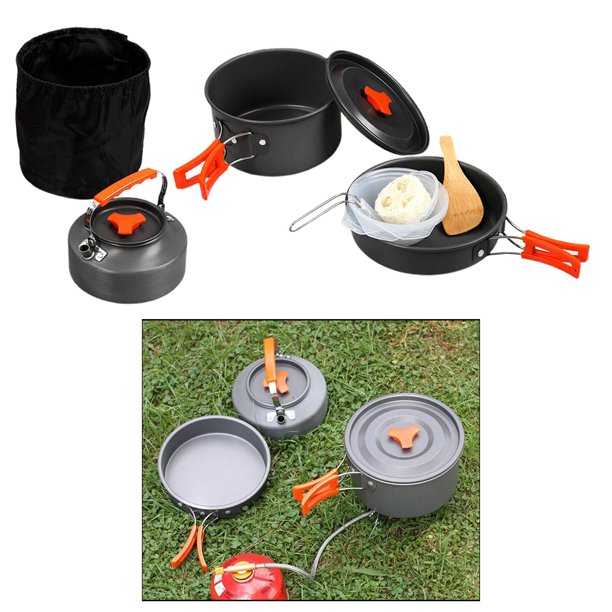 Utensilios de cocina portátiles para acampar, kit de desorden, utensilios de cocina para fogatas al aire libre para senderismo, mochilero, plegable y 8Pcs_Orange Macarena utensilios de cocina al aire libre
