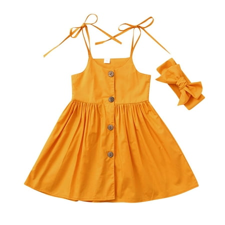 

LBECLEY Girl Dresses 5 Outfits Baby Dress+Headbands Sleeveless Toddler Kids Girls Solid Summer Print Girls Dress&Skirt Girls Dresses Size 910 Yellow 100