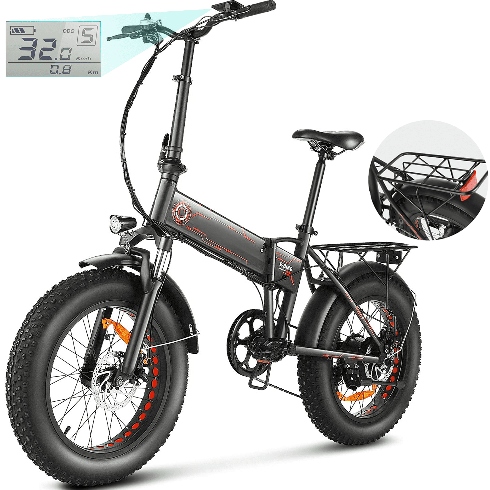 Ecotric Folding 20 In. Fat Tire Electric Bike 500W Hill Bicycle Removable  Battery Pedal Assist Power