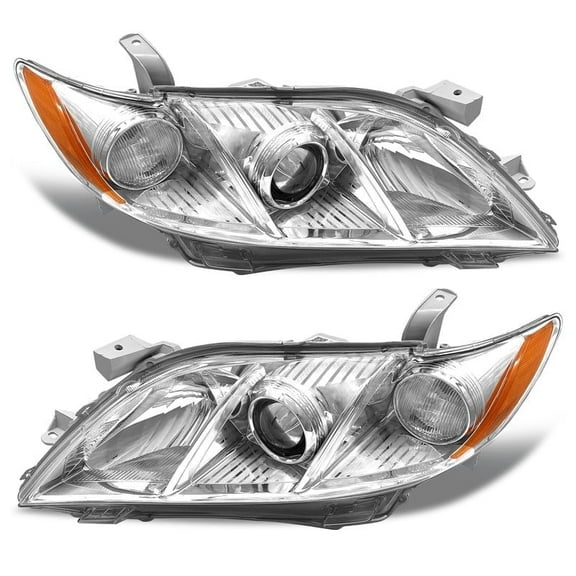 TopAutoGear for 2007 2008 2009 Toyota Camry Headlights assembly Chrome Housing Clear Lens with Amber Reflector Headlight Replacement Driver and Passenger Side