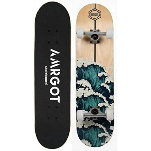 Amrgot Skateboards for Beginners,31*8 inches Complete Skateboards for Kids,Boys,Girls and Adults,7 Layer Maple Wood,Double Kick Deck Concave Standard and Tricks Skateboard