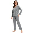 thumbnail image 2 of GEX 100% Cotton Pajamas for Women PJ Set Soft Button-Down 2 Piece Set Knitted Long Sleeve Sleepwear Loungewear Dark Gray S, 2 of 7