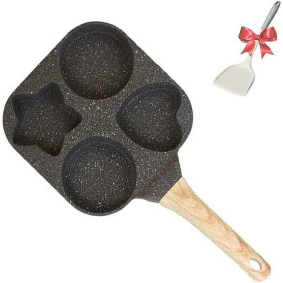 RAPOBRIX 1 Set 4-Cup Skillet with Handle, Mini Nonstick Pancake Maker for Breakfast, Non Stick Egg Frying Pans 4-Cups Shapes Mold, Multi-Purpose Fl...