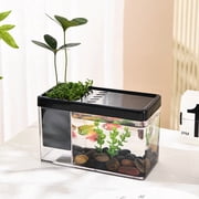 Menrkoo 3-in-1 Glass Aquarium Tank, Desk Decoration for Shrimp & Goldfish, Compact Design, Black, 17.1x10.5x8cm