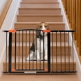 thumbnail image 1 of 30" Tall Extra Wide Dog Gate for Stairs and Doorway, 28"-47" Metal Safety Pet Gate with Door for Dogs, No Drill Adjustable Pressure Walk Through Long Dogs Gates for Wide Openings by LAZYLAND (Black), 1 of 7