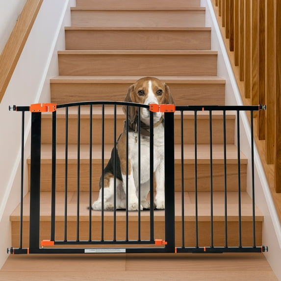 30" Tall Extra Wide Dog Gate for Stairs and Doorway, 28"-47" Metal Safety Pet Gate with Door for Dogs, No Drill Adjustable Pressure Walk Through Long Dogs Gates for Wide Openings by LAZYLAND (Black)