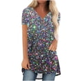 thumbnail image 2 of Jienlioq Hauts Uniques pour Femmes Mode Décontractée Imprimé Court devant et Long derrière Manches Courtes Raglan Col en V, 2 of 5