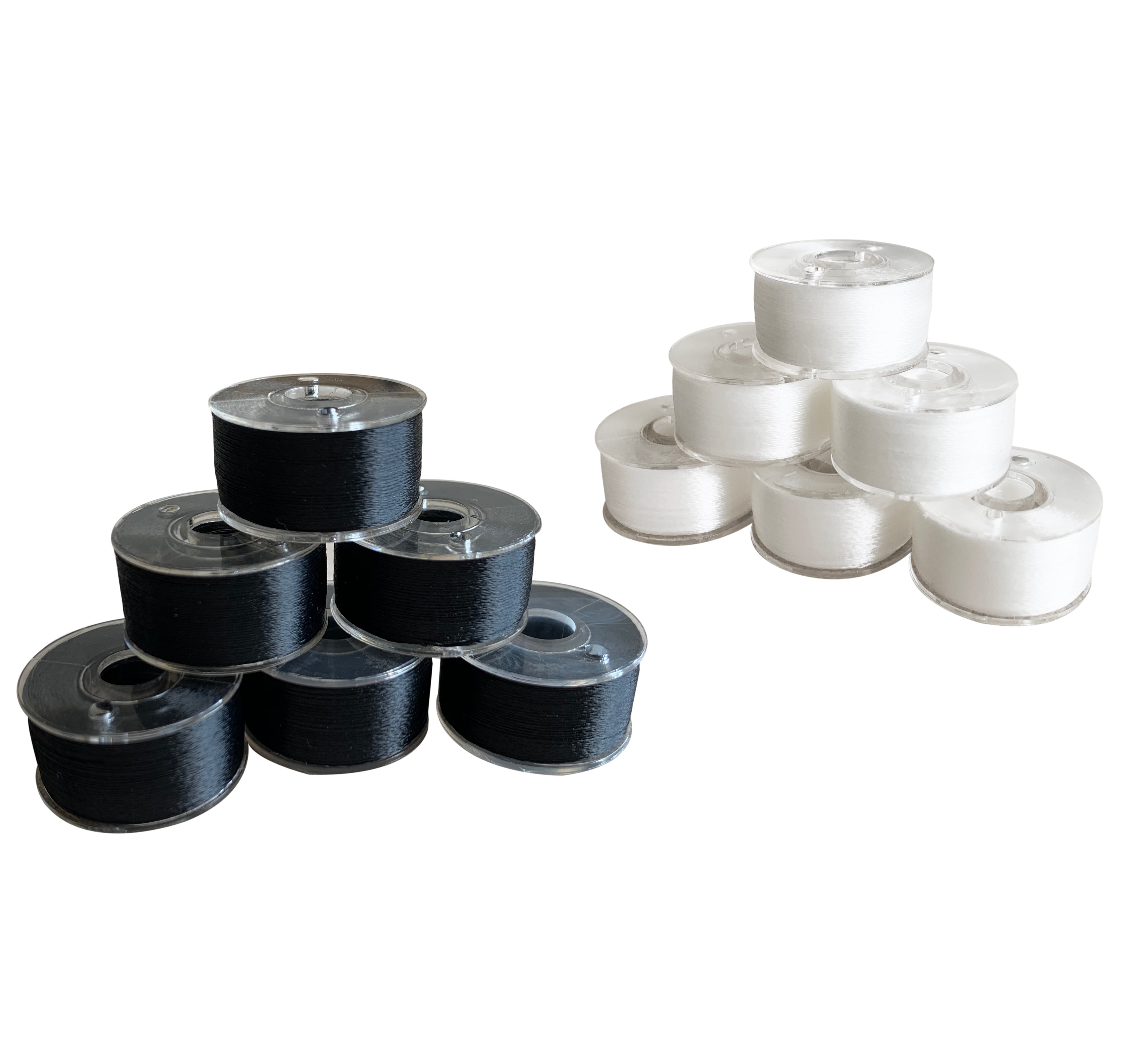 HimaPro 144 Black and White Prewound Bobbin Plastic Sided Size A SA156 for Embroidery and Sewing Machine 60 Weight Polyester Thread