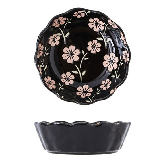 Qeeadeea Petit Plat Rond de Cuisson Lot de 2, Moule à Tarte en Céramique Coloré, Assiette à Tarte Ronde en Céramique-Noir-Fleur