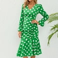 thumbnail image 2 of IROINNID Long Sleeve Dress for Women Mid-Length Sheath Dress V Neck Long Sleeve Polka Dots Printing Dresses,Green, 2 of 9