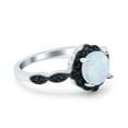 thumbnail image 2 of Flower Wedding Ring Round Black Lab-Created White Opal 925 Sterling Silver Size 6, 2 of 5
