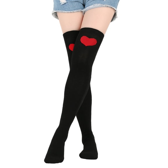 Yuanlong Womens Thigh High Socks Big Heart Print Over The Knee Socks Cute Stylish Daily Comfort Ladies Stretch Tall Socks