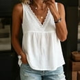 thumbnail image 3 of Linen Tank Tops for Women Petite Lace Trim V Neck Sleeveless Cotton Shirts Summer Casual Vacation Beach Boho Camis, 3 of 3