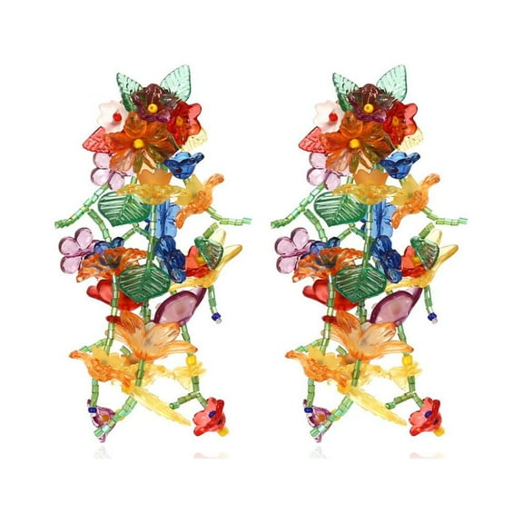 Acrylic Flower Tassel Dangle Drop Stud Earrings Colorful Bead for Women