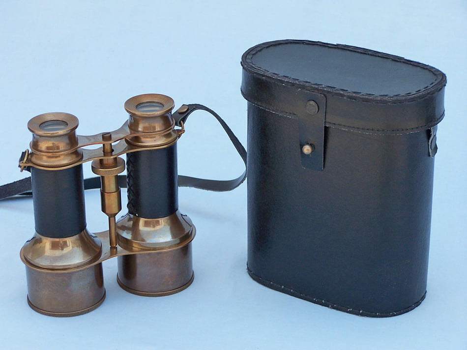 Vintage Unique Antique Binocular Leather Cover Authentic Grey Box Nautical Collection