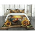 thumbnail image 2 of Ambesonne Rustic Quilted Coverlet 3 Pcs, Sunset Rooster Sunflowers, Queen Size, Earth Yellow and Caramel, 2 of 4