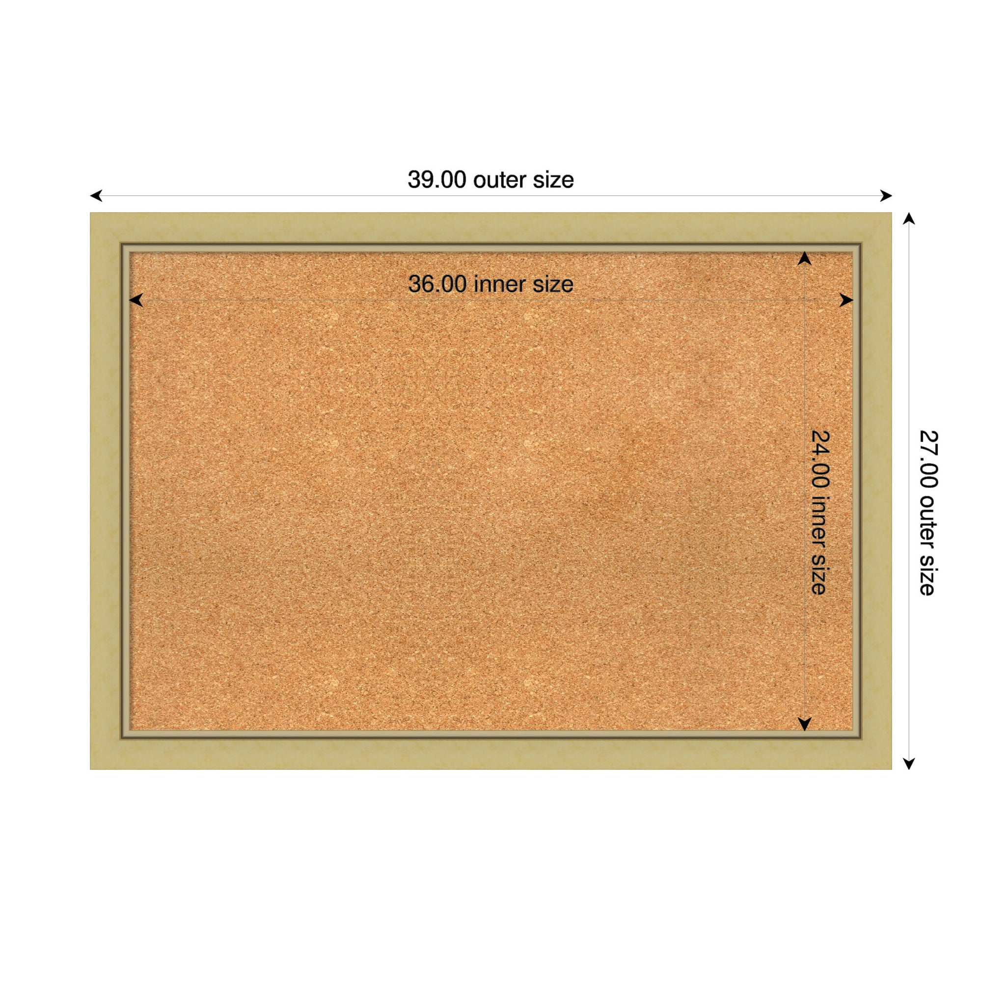 Amanti Art Natural Cork Board Framed Landon Gold Narrow Bulletin Board 39 in. x 27 in.