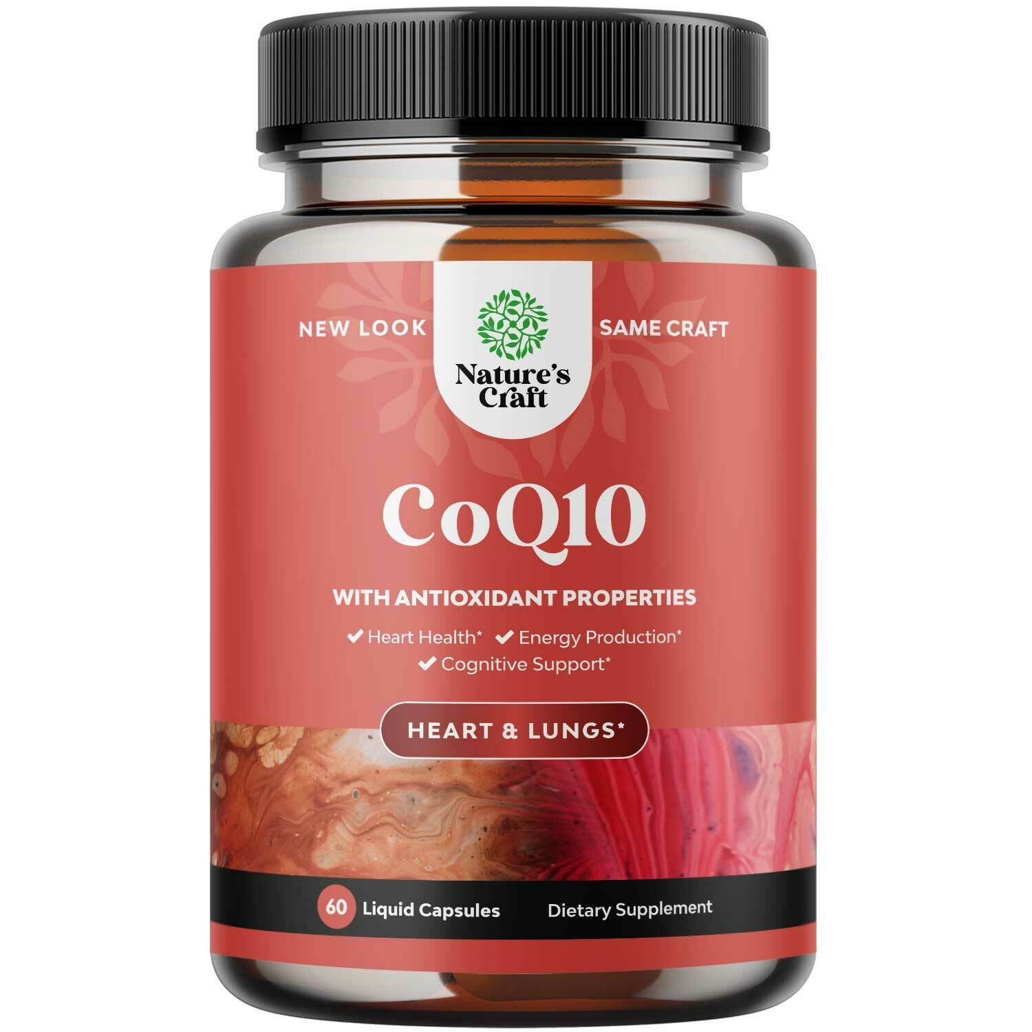 Nature's Craft CoQ10 Coenzyme Q10 100mg Supplement to Support Heart Health and Energy - Natural Herbal Antioxidant for Anti-Aging Benefits and Skin Care 60ct