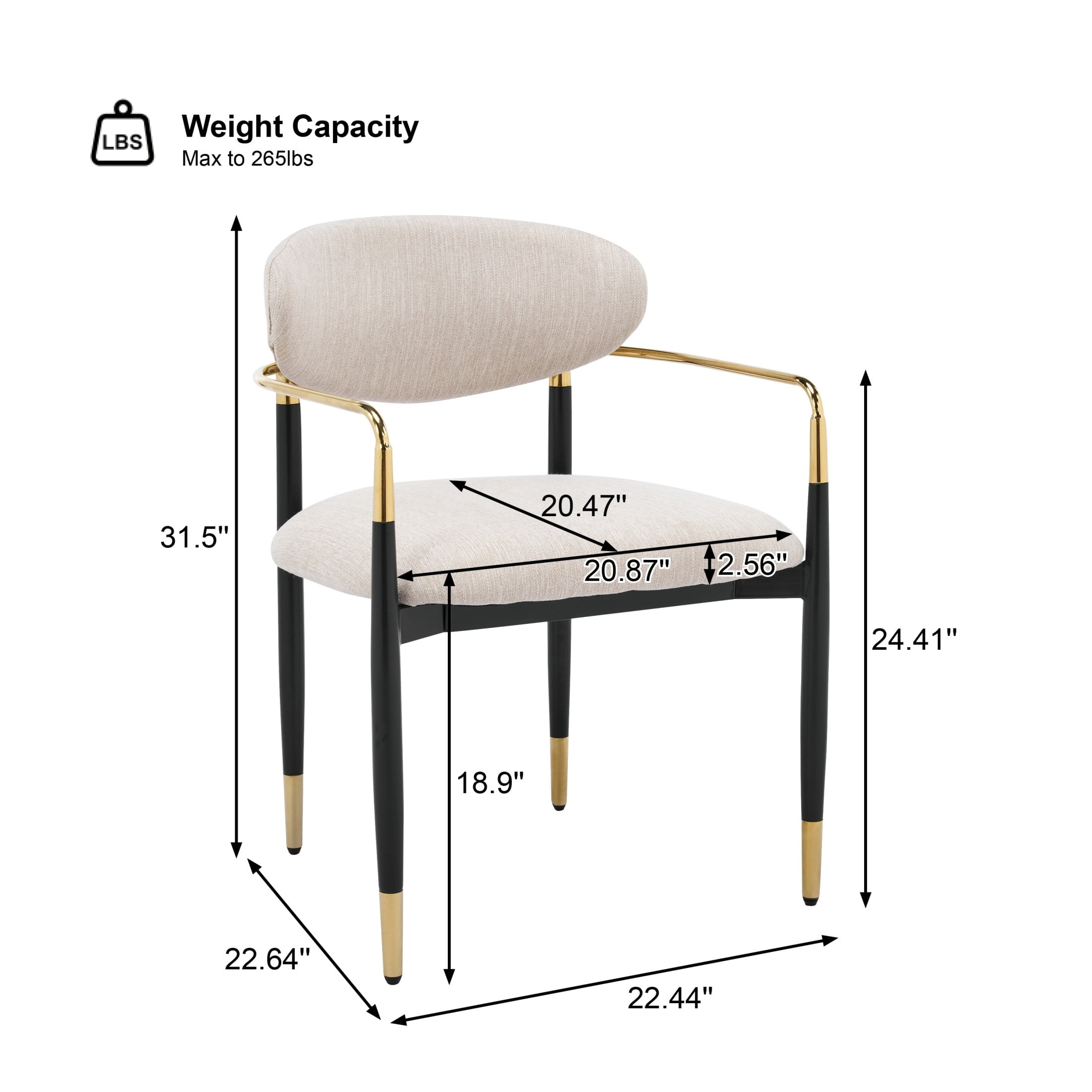 Christopher Knight Home Modern Upholstered Dining Chairs with Iron Frame, Black+Gold+Beige, Set of 2