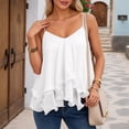 thumbnail image 2 of Rggeeun Womens Tank Tops Flowy Camisole Spaghetti Strap V Neck Loose Solid Color With Layered Ruched Ruffle For Summer Everyday Wear Cute Tops,White,Xl, 2 of 7