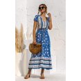 thumbnail image 3 of Femmes Robes-Été Casual Manches Courtes Taille Haute V Cou Imprimé Floral Boutonné Maxi Robe, 3 of 8
