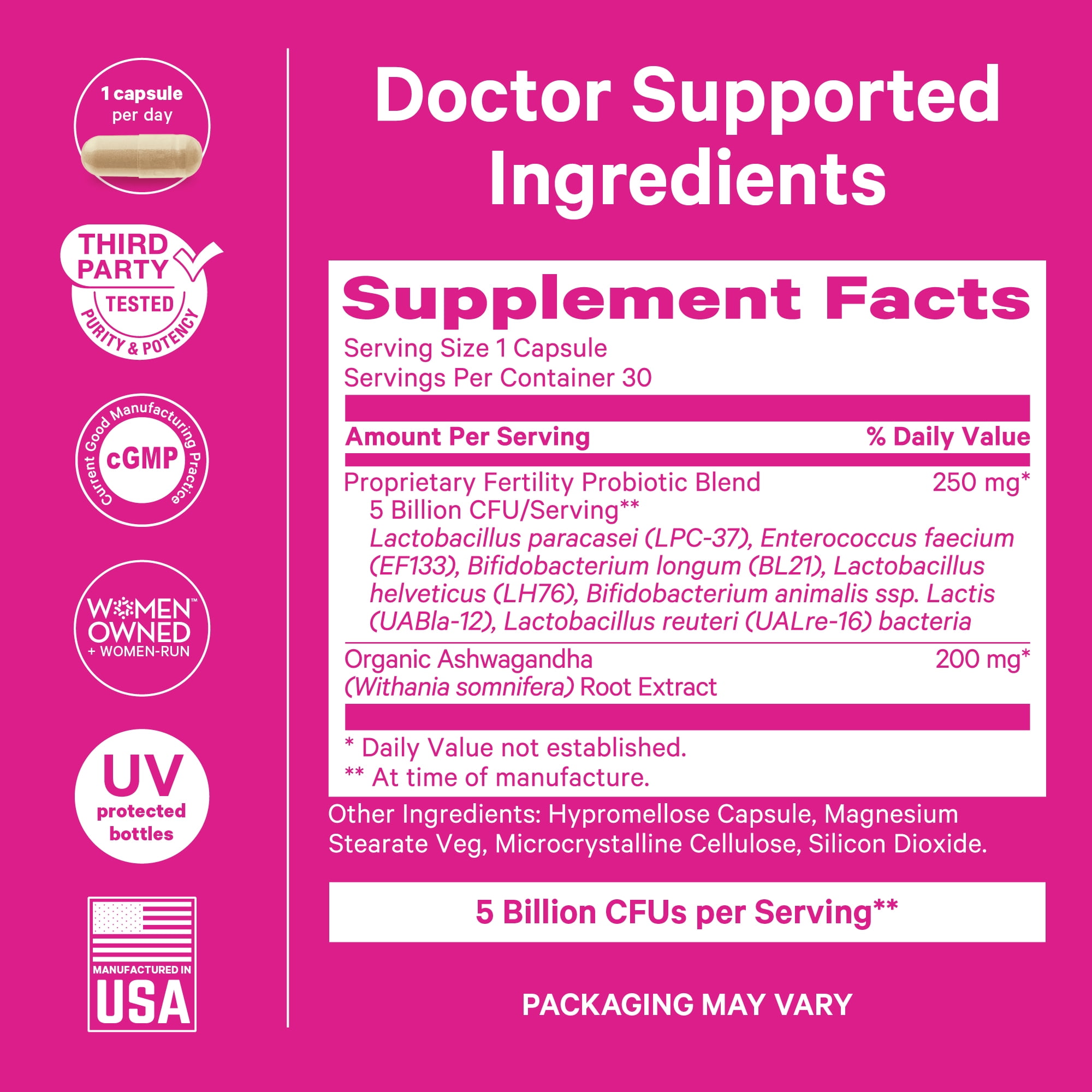 Pink Stork Fertility Probiotic, Vaginal Health Feminine Supplements with Lactobacillus, 30 Capsules