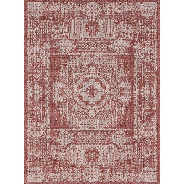 Unique Loom Traditional Collection Distressed Vintage Medallion Transitional Indoor and Outdoor Flatweave Area Rug, 8 Feet x 11 Feet 4 Inch, Rust Red/Gray