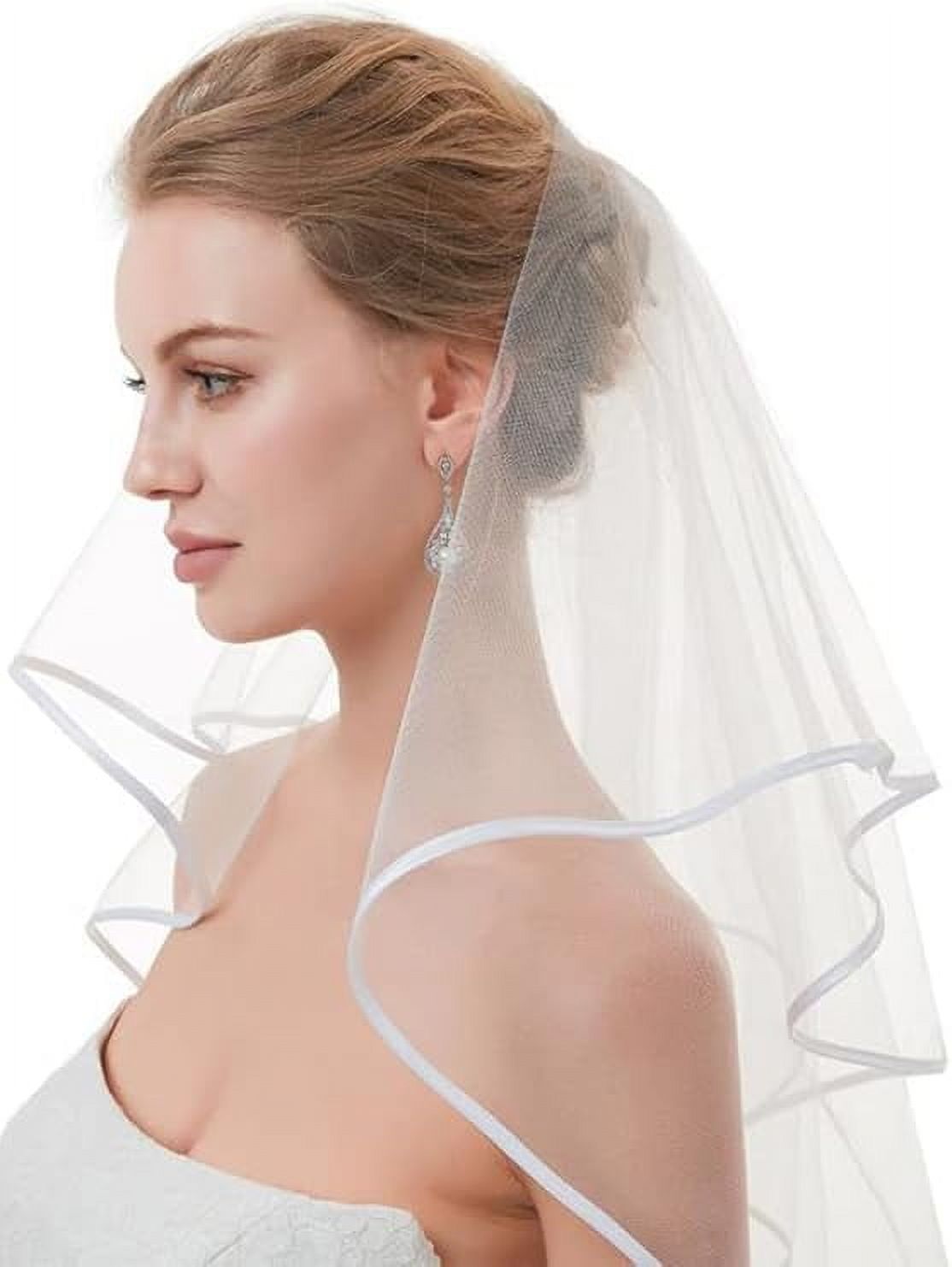 Velo De Novia Corto Con Peineta Y Borde De Satén | Tul Suave Para Boda, Despedida O Sesión De Fotos | Elegante Y Sencillo