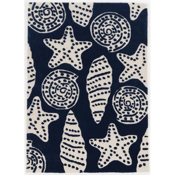 Linon Tripoli Flotsom Hand Tufted Polyester 5'x7' Rug in Navy