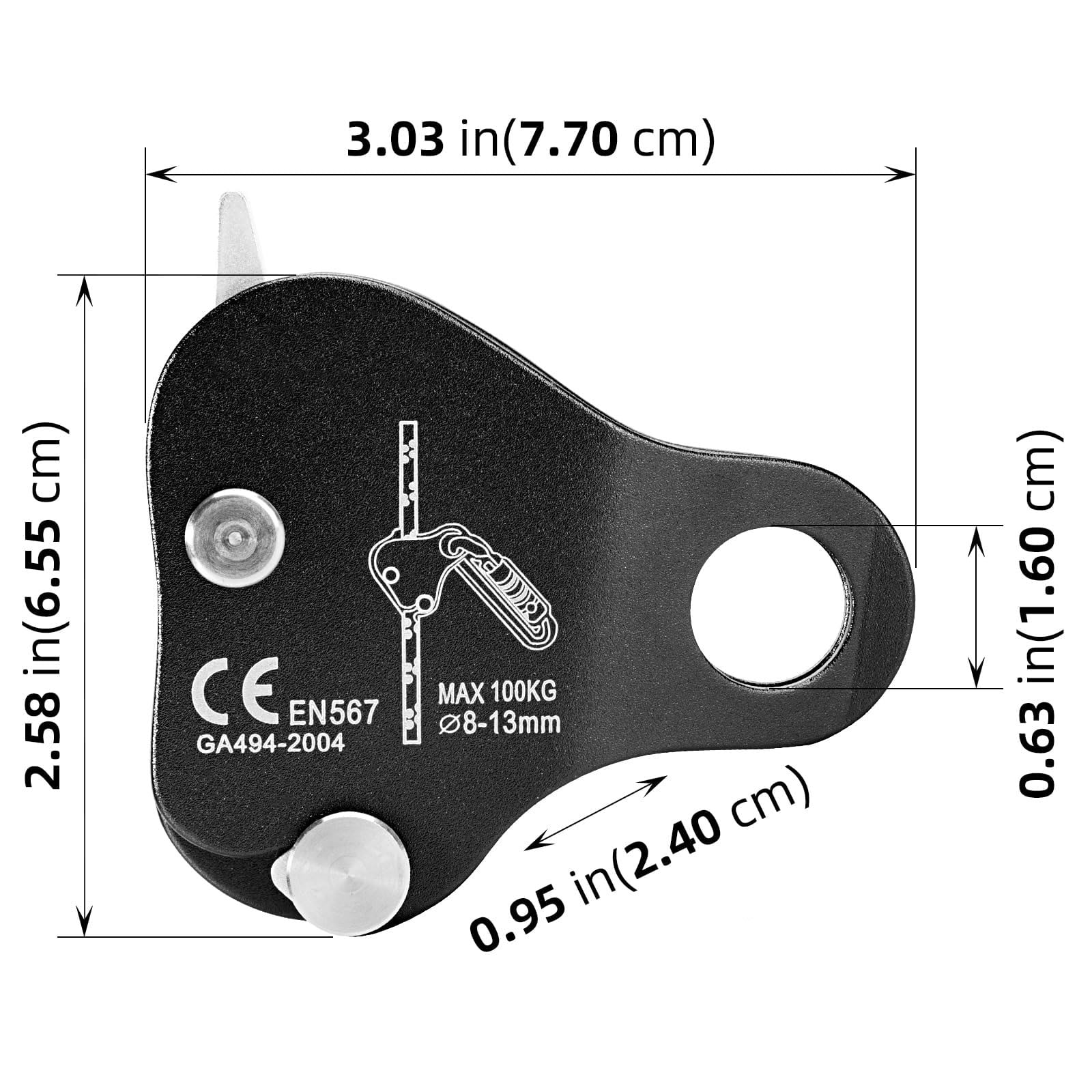 Climbing Ascender Rope Grab Fall Protection Belay Device Tree Climbing Gear Rappelling Equipment Rope Ascender for Rock Climbing Mountaineering Arborist Caving Rescue Aerial Work 8-12 mm Ropes