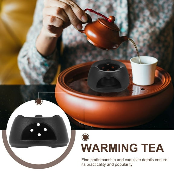 HEMOTON  Warm Tea Stove Candle Holder Teapot with Warmer Heater Black