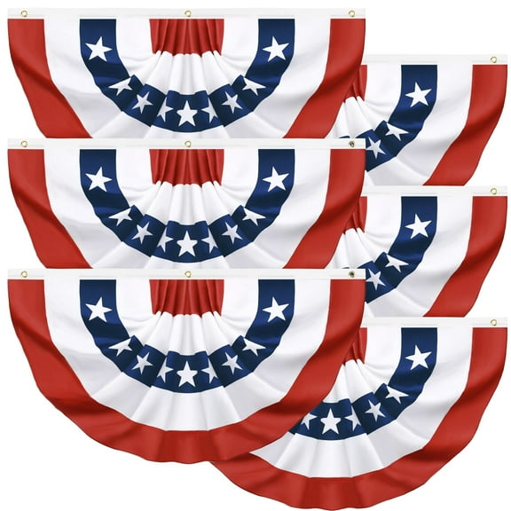 USA Pleated Fan Flag 2 x 4 Feet Polyester Patriotic Outdoor Flag and Banner, 6 Pack