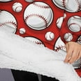 thumbnail image 3 of Oversized Wearable Blanket Hoodie,Red Baseballs Pattern Sherpa Blanket Hoodie with Super Pockets,Super Warm Fuzzy Pullover for Women & Men, 3 of 6