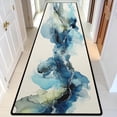 thumbnail image 3 of Teal Blue Gold Ink Wash Runner Rug, 60x18 Inches Modern Abstract Watercolor Long Floor Mat, Non-Slip Washable Art Rug for Entryway Kitchen, 3 of 9