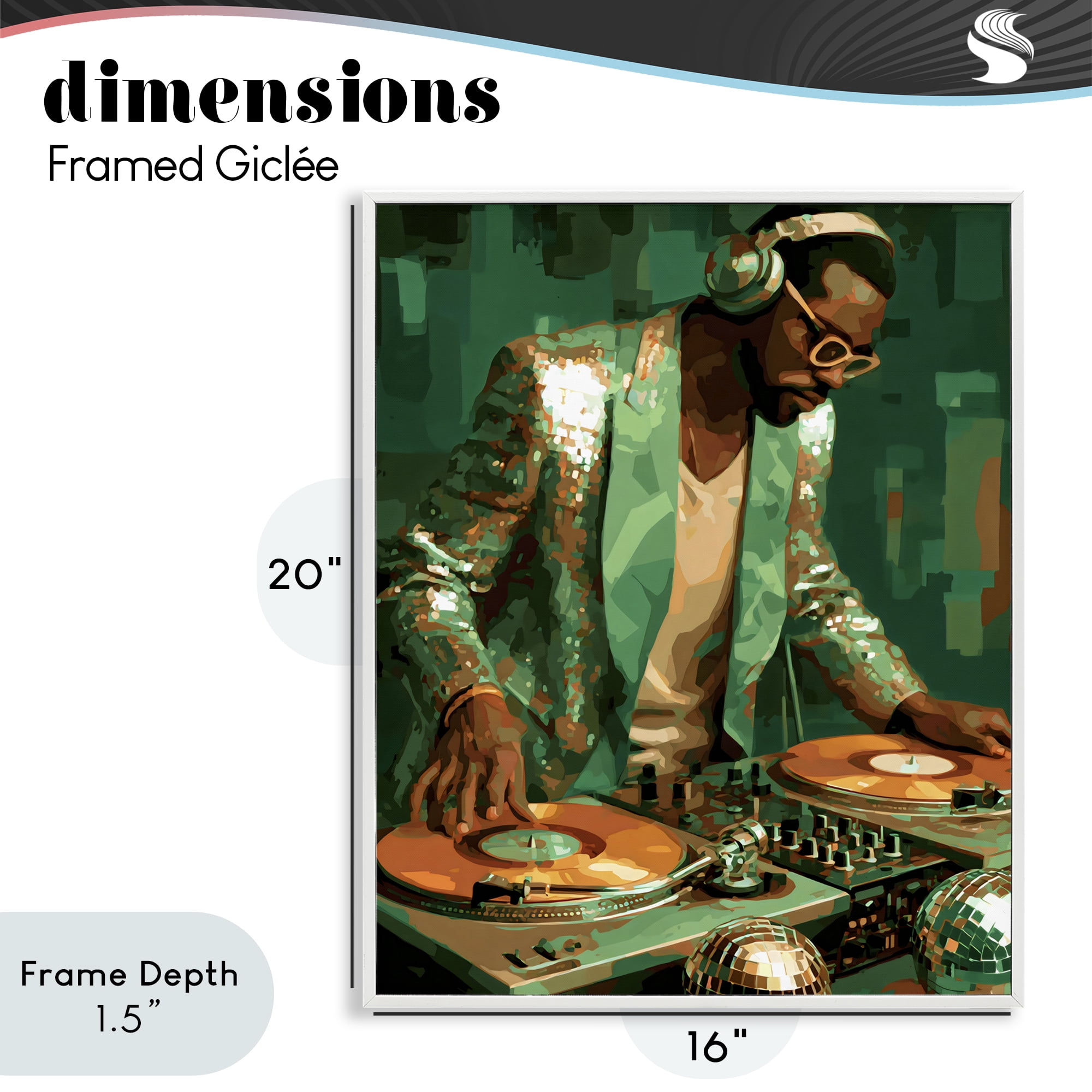 Stupell Industries Green Disco DJ Music White Framed Giclee Art, design by Franklyn Gregory