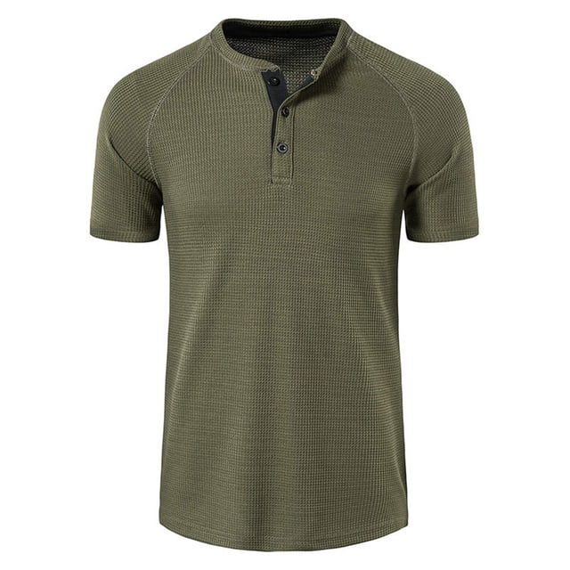 Fridja Chemise Boutonnée pour Hommes, Chemise Décontractée à Manches Courtes et Col Rabattu, Été, Col en V, Pull-Over, Chemises de Golf pour Usage Quotidien (Vert Armée, S)