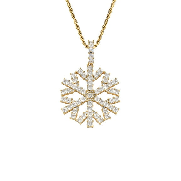 Fancy Snowflake-shaped 14K Yellow Gold  Pendant Necklace Men and Women Shiny CZ Romantic Sweater Chain High Quality Golden Silver Color Wedding Jewelry