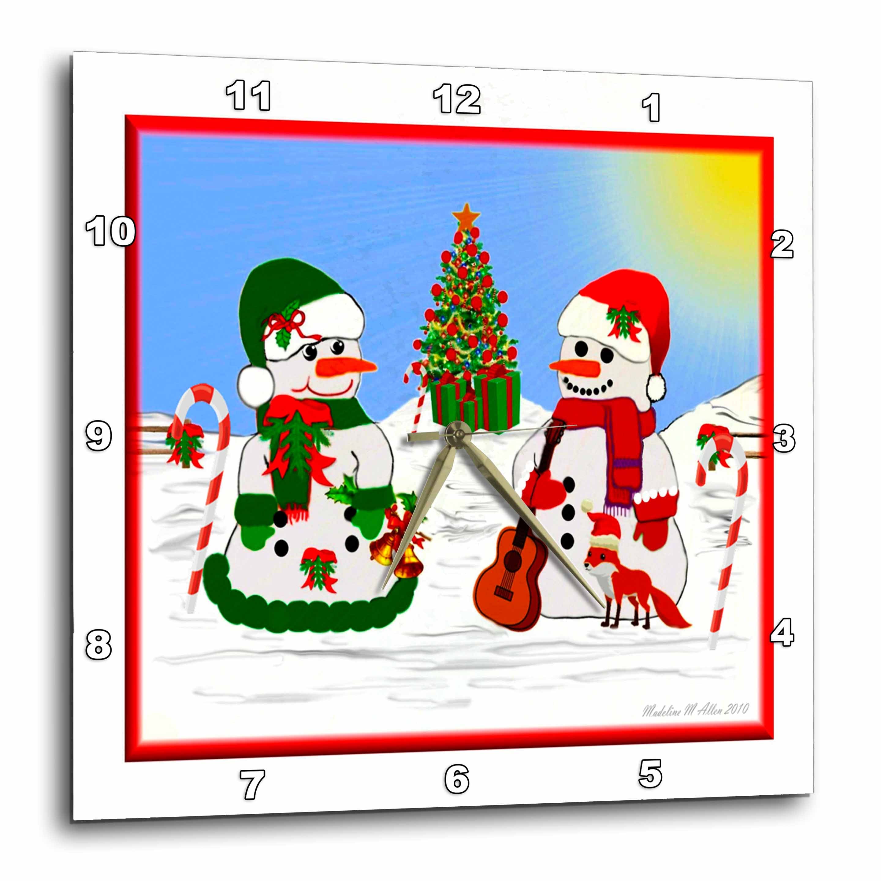 3dRose Musical Snowmen Wall Clock, 10 by 10inch